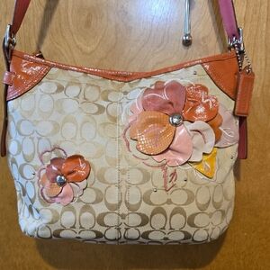 Coach Beige and Pink Floral Shoulder Bag